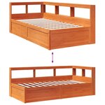 vidaXL Lit bibliothèque sans matelas cire marron 75x190 cm pin massif