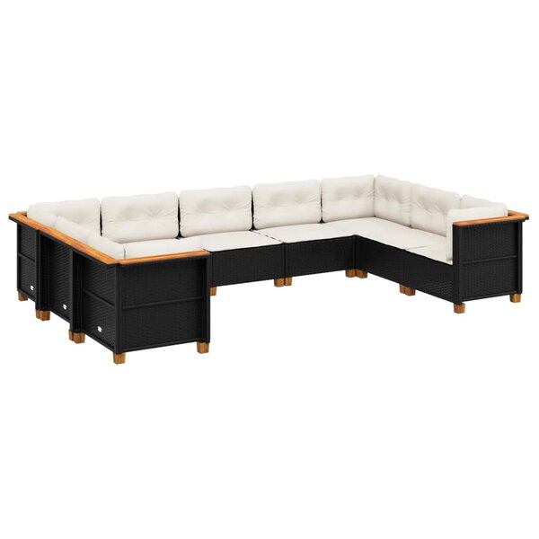 vidaXL Salon de jardin 9 Pièces avec coussins noir résine tressée
