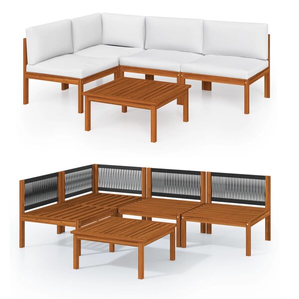 vidaXL Salon de jardin 5 pièces avec coussins Crème 63 x 63 cm