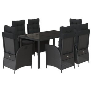 vidaXL Ensemble à manger de jardin coussins 7Pièces Noir Résine tressée