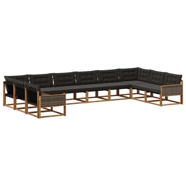 vidaXL Ensemble de canapés d'extérieur 10 pc Naturel et noir