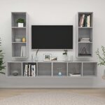 vidaXL Meubles TV muraux 4 Pièces Gris béton Bois d'ingénierie