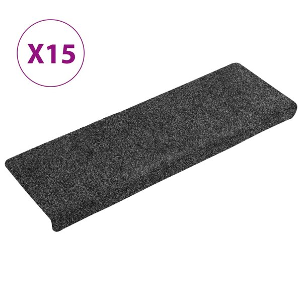 vidaXL Tapis d'escalier 15 Pièces Tissu aiguilleté 65x21x4 cm Gris