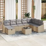 vidaXL Ensemble de canapés de jardin 9 pièces avec coussins beige rotin poly