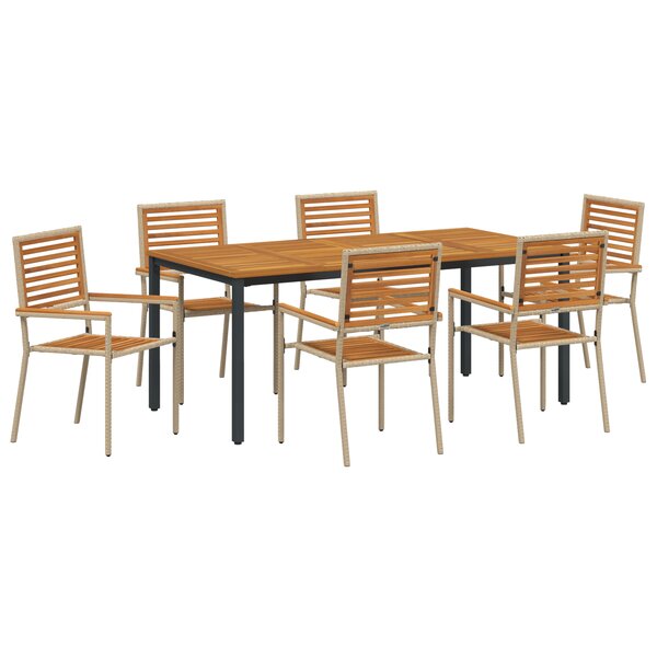 Ensemble de salle à manger de jardin de 7 pièces vidaXL en poly rattan beige et acacia