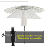 Parasol inclinable rond avec manivelle aluminium fibre de verre polyester diamètre 2 60 m coloris crème