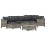 vidaXL Salon de jardin 7 Pièces avec coussins Gris Résine tressée