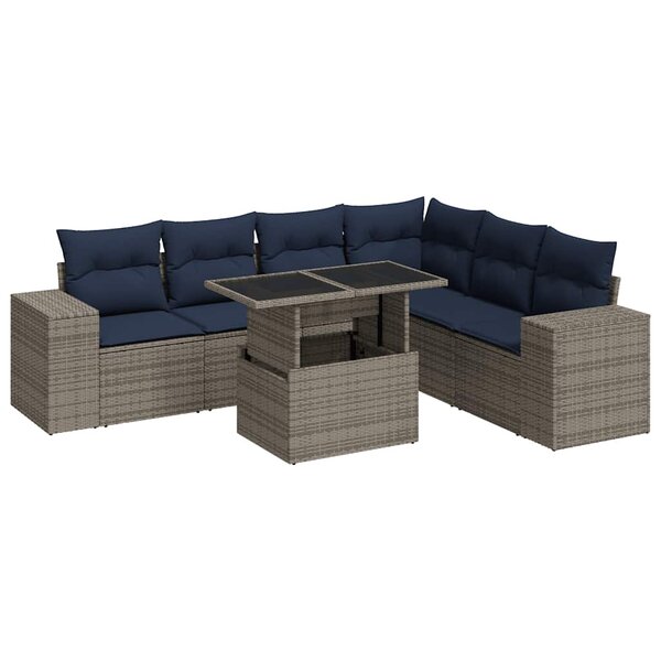 vidaXL Salon de jardin avec coussins 7 Pièces gris résine tressée acacia