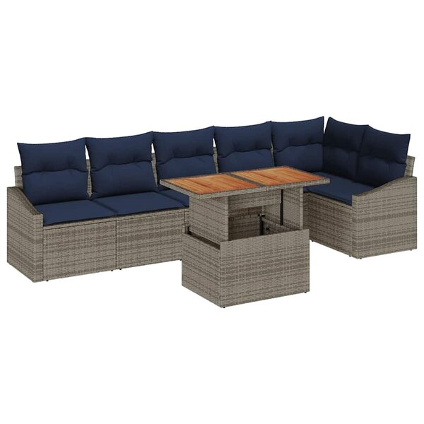 vidaXL Ensemble de canapé de jardin 7 Pièces Gris Poly rotin