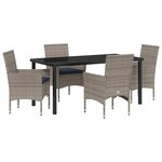 vidaXL Ensemble table et chaises avec coussin 5 Pièces Gris Rotin PE