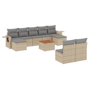 vidaXL Salon de jardin avec coussins 10 Pièces beige résine tressée