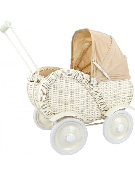 Landau de poupée rétro en osier > 52 x 37 x 57 cm