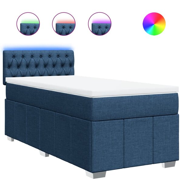 vidaXL Sommier à lattes de lit avec matelas Bleu 90x200 cm Tissu