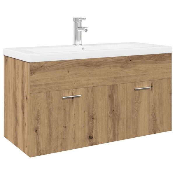 vidaXL Meuble lavabo et bassin intégré chêne artisanal bois ingénierie