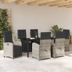 Ensemble de salle à manger de jardin 7 pièces avec coussins en poly rotin gris clair