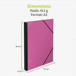 ACROPAQ Carton à dessin A3  A4- 34 x 452 cm- 2 Fermetures élastiques- Dos Extensible- Carton Renforcé- Ecologique FSC- Rose