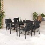 vidaXL Ensemble à manger de jardin coussins 5Pièces Noir Résine tressée