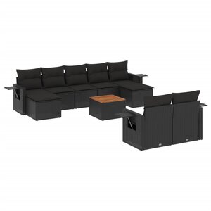 vidaXL Salon de jardin 10 Pièces avec coussins noir résine tressée
