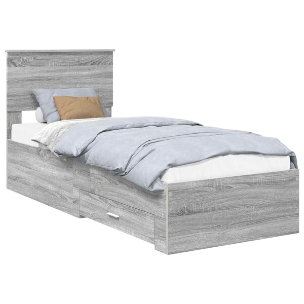 vidaXL Cadre de lit avec tête de lit Sonoma Gris et Argent 75 x 190 cm