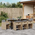 vidaXL Ensemble de salle à manger de jardin 9 pièces avec coussins Beige Poly Rattan