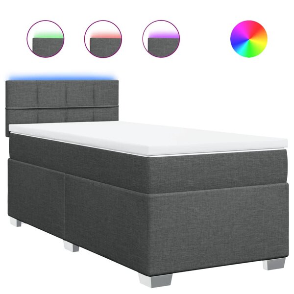 vidaXL Sommier à lattes de lit avec matelas Gris foncé 90x200 cm Tissu