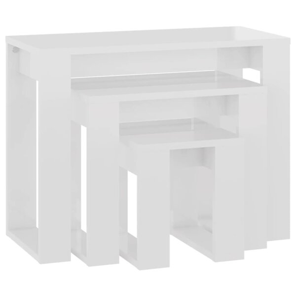 vidaXL Tables gigognes 3 Pièces Blanc brillant Bois d'ingénierie