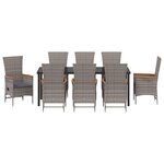 vidaXL Ensemble de salle à manger pour jardin avec coussin 9 Pièces Gris