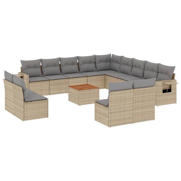 vidaXL Salon de jardin avec coussins 14 Pièces beige résine tressée