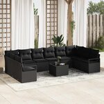 vidaXL Ensemble de canapé de jardin avec coussin 11 Pièces Noir