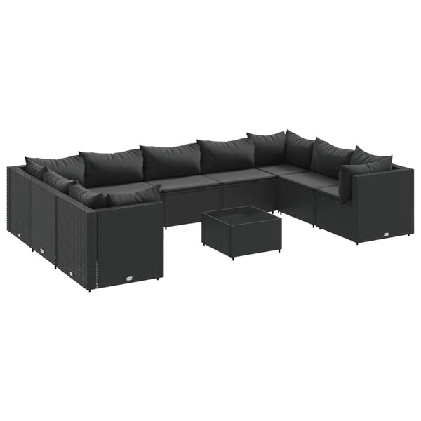 vidaXL Salon de jardin 10 Pièces avec coussins noir résine tressée