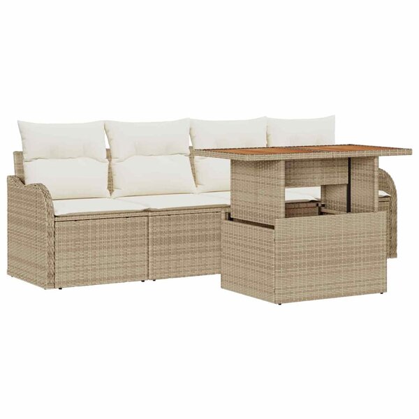 vidaXL Ensemble de canapé de jardin 5 Pièces Beige Poly rotin