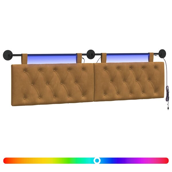 vidaXL Tête de lit suspendue Avec lumière LED Marron Velours