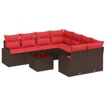 vidaXL Ensemble de Canapés avec coussin 9 Pièces Beige et Rouge polyrotin