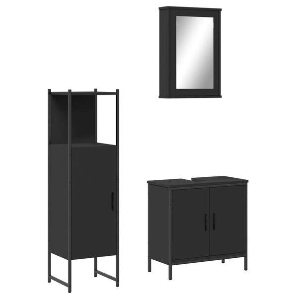 vidaXL Ensemble de meubles salle de bain 3 Pièces noir bois d'ingénierie