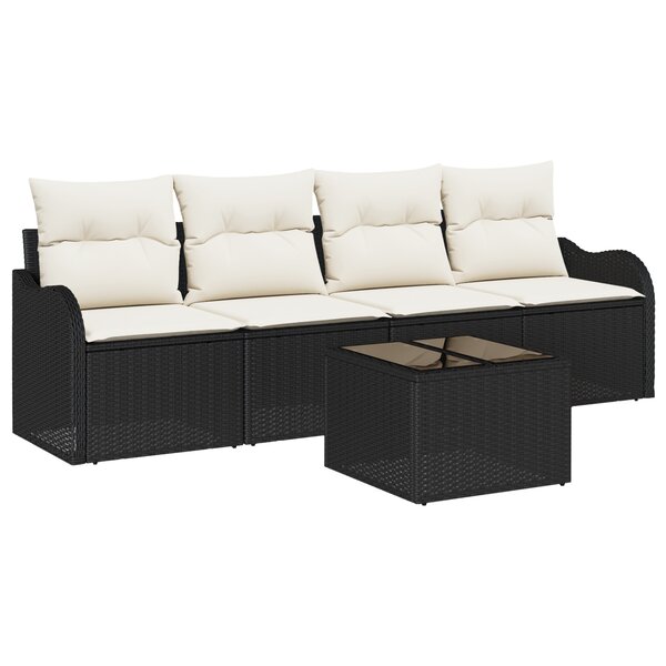 Ensemble de Canapé de Jardin de 5 Pièces avec Coussins Noir Rattan Poly