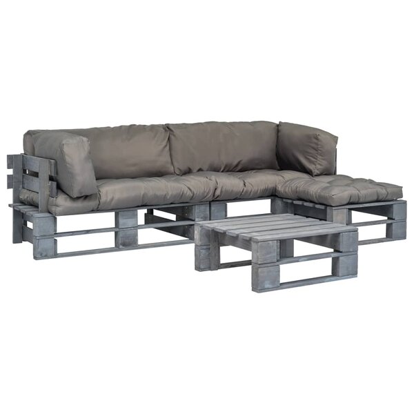 vidaXL Salon palette de jardin 4 Pièces avec coussins gris bois
