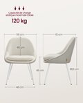 Lot de 2 chaises salle à manger supportant jusqu’à 120 kg coussin rembourré 55 cm d’épaisseur pieds évasés pour bureau salon gris tourterelle et blanc 12_0006218