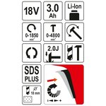 YATO Marteau rotatif SDS Plus avec batterie Li-Ion 3 0Ah 18V