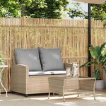 vidaXL Canapé de jardin 2places coussins et table beige résine tressée