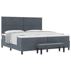 vidaXL Lit à Sommier avec Matelas & Banc Gris Foncé 200x200 cm Velours