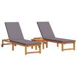 vidaXL Chaises longues 2 Pièces avec table et coussins en bois d'acacia massif