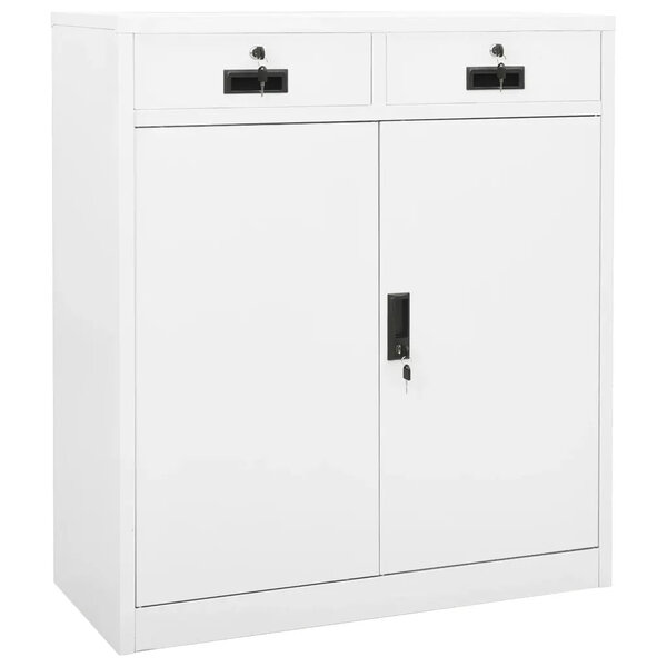Armoire de bureau rangement durable avec 2 étagères réglables 90 x 40 x 102 cm en acier blanc 02_0046907