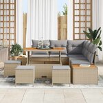 vidaXL Ensemble de canapé de jardin 9 Pièces Beige Poly rotin