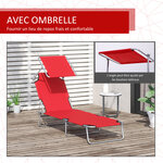 Transat bain de soleil pliable grand confort dossier et pare-soleil réglable multi-positions rouge