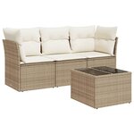 vidaXL Salon de jardin avec coussins 4 Pièces beige résine tressée