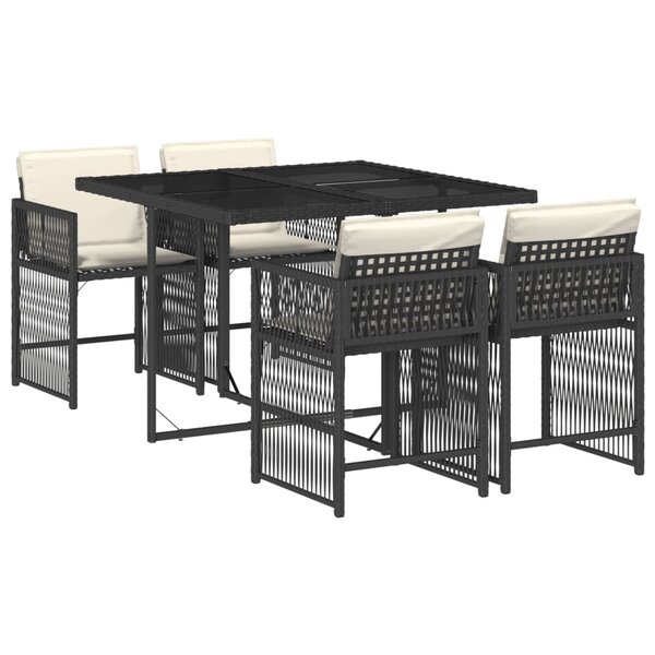 vidaXL Ensemble à manger de jardin coussins 5Pièces Noir Résine tressée