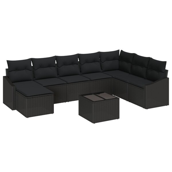 vidaXL Ensemble de Canapé de Jardin de 9 Pièces avec Coussins Beige Poly Rattan