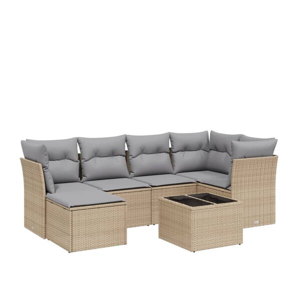 vidaXL Salon de jardin avec coussins 7Pièces mélange beige résine tressée