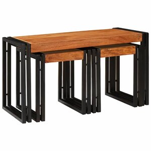 vidaXL Table Gigogne 3 Pièces Bois d'acacia massif et métal