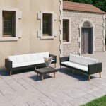 vidaXL Salon de jardin 3 Pièces avec coussins Résine tressée Noir